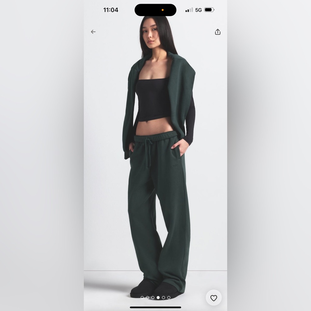SKIMS NWT Classic Cotton Fleece Straight Leg Pants - Spruce